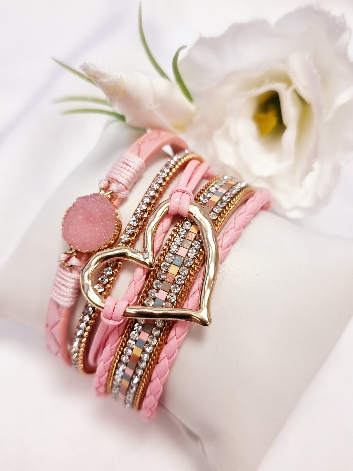 Mehrreihiges Armband Pink mit Herz