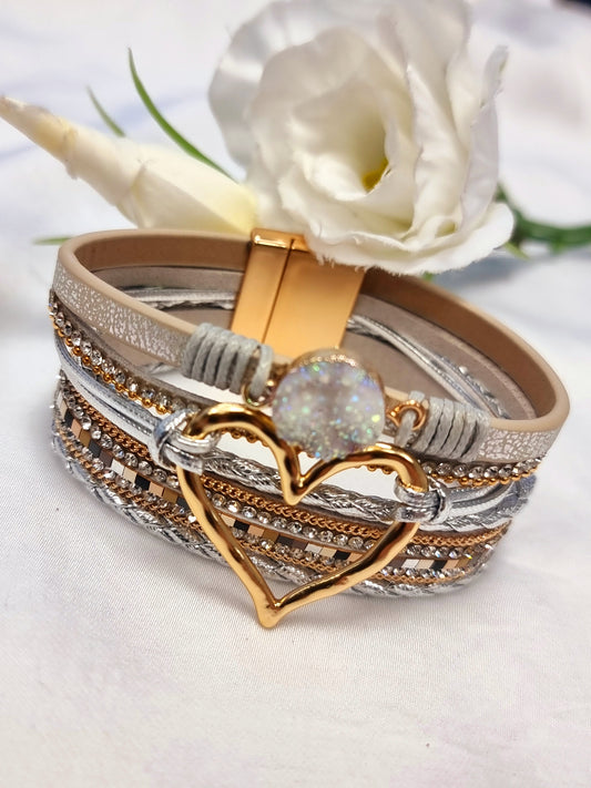 Mehrreihiges Armband Silber/Gold mit Herz