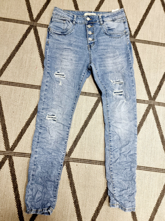 Jeans mit Glitzersteinchen und Schmuckknöpfen Jewelly JP-2601
