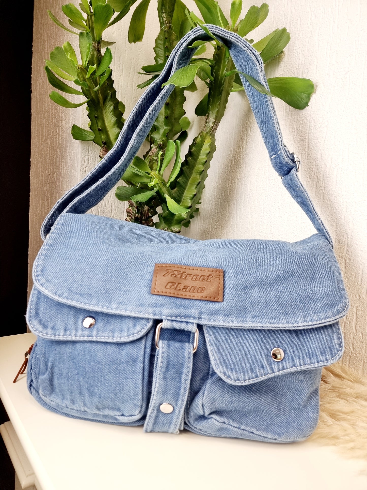 Jeanstasche, Schultertasche mit 2 Aussentaschen "7Street"