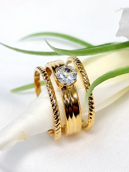 Ringe aus Edelstahl, Golden, rostfrei, hypoallergen mit Glasstein, 12 verschiedene Design