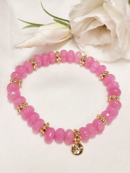 Armband Biba - Naturstein Pink mit goldenen Elementen