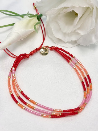 Armband Biba 3 reihig - Rot/Orange/Gold, verschieden Designs