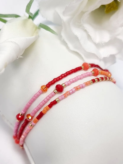 Armband Biba 3 reihig - Rot/Orange/Gold, verschieden Designs