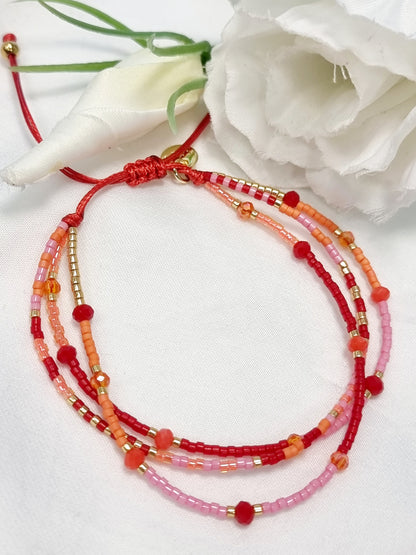 Armband Biba 3 reihig - Rot/Orange/Gold, verschieden Designs