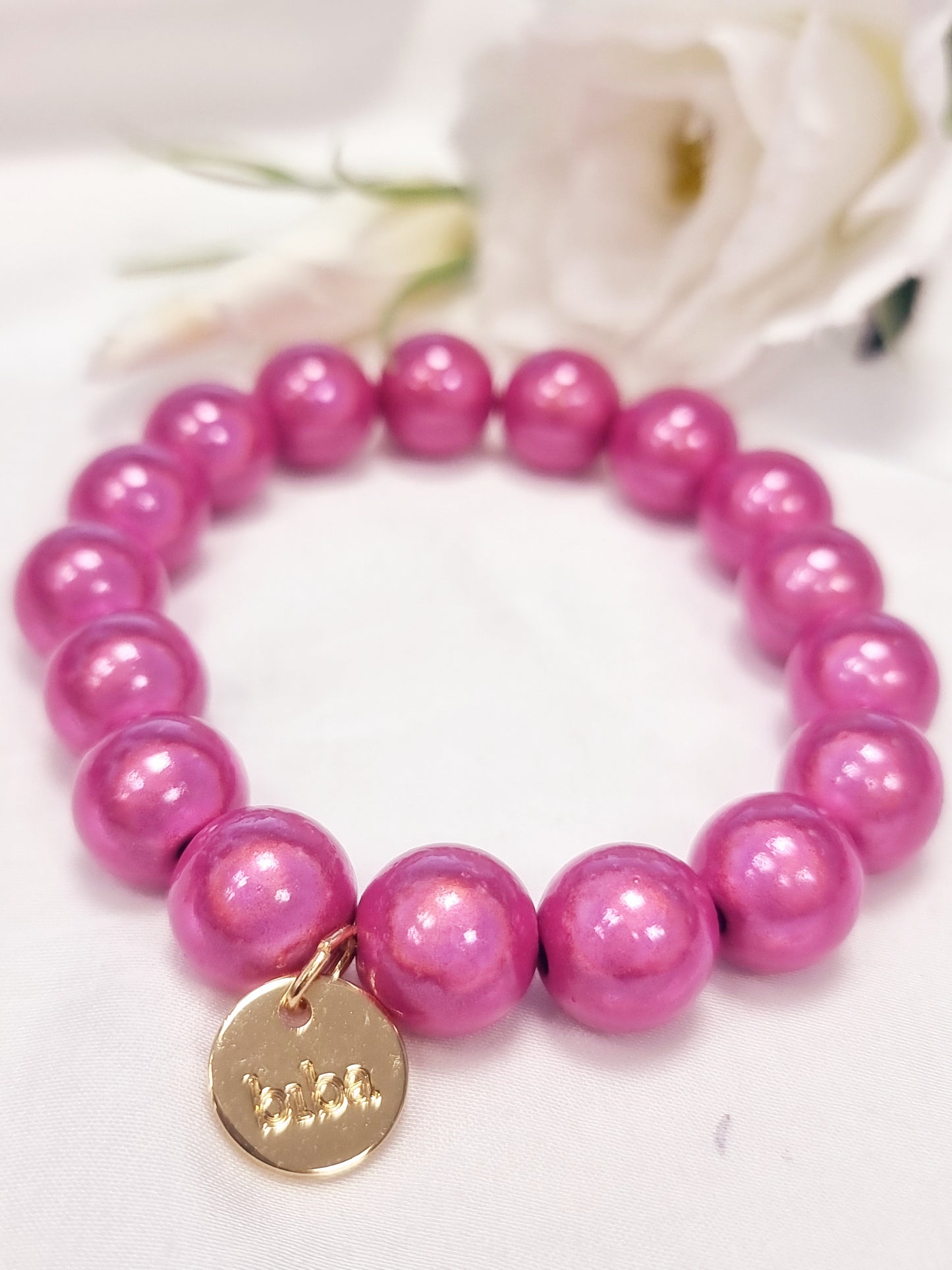 Armband Biba - fluoreszierende Perlen Pink 14 mm