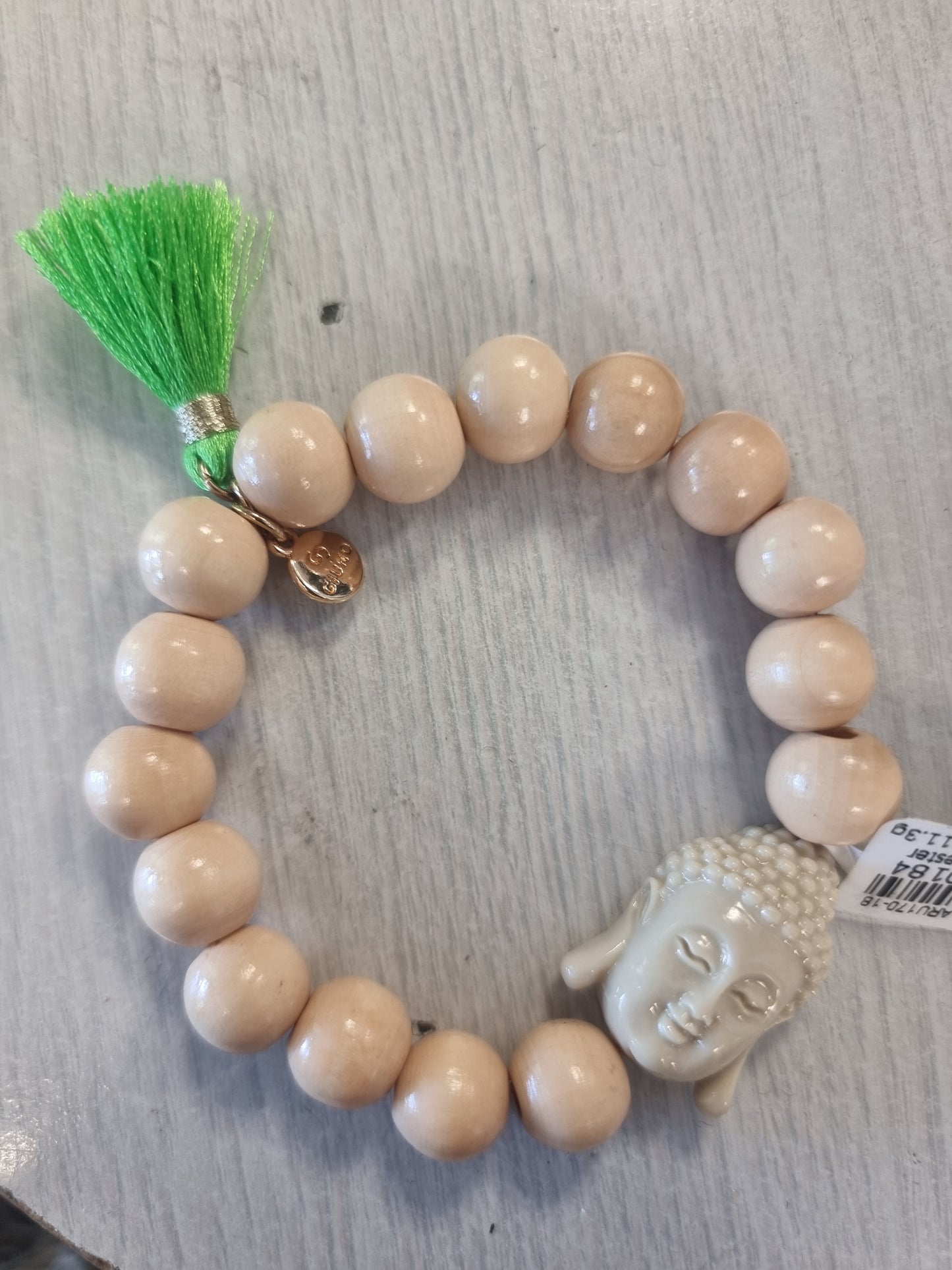 Boho-Akazienholz Armband mit Buddha und Quaste in verschiedenen Farben