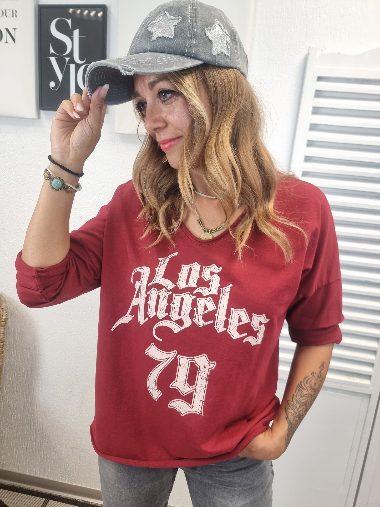 Dünnes Sweatshirt in Weinrot mit Aufdruck "LOS ANGELES"