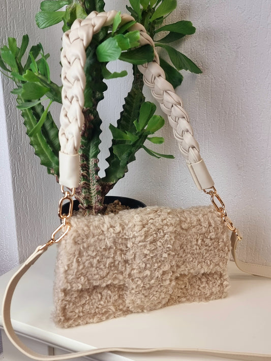 Handtasche aus Teddyfell, elegant, in Braun oder Creme