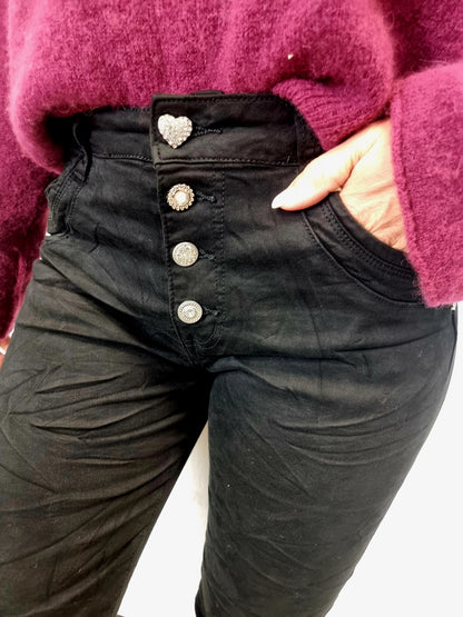 Jewelly Jeans mit Schmuckknöpfen JW2563-1 schwarz