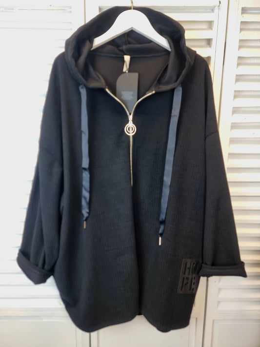 Dünne Kapuzen-Cordjacke mit Reißverschluss Hope Plussize in Schwarz 44-52