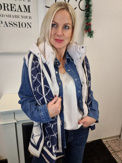 Jeansbluse mit silbernen Druckknöpfen 3D-9186-1