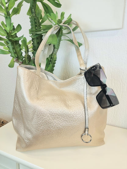 Wendetasche, Gold und Silber Shopper Tasche, Handtaschen Set, Bag in Bag, Schultertasche