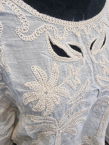 Boho-Spitzenbluse -Hippibluse, kurze Bluse mit Trompetenärmel in 2 verschiedenen Naturtönen