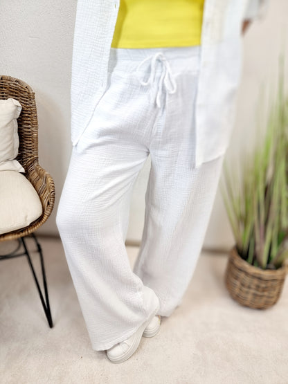 Musselin Hose mit weitem Bein in Beige onesize