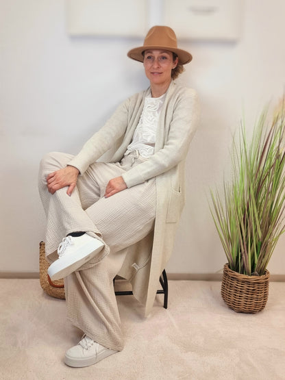 Musselin Hose mit weitem Bein in Beige onesize