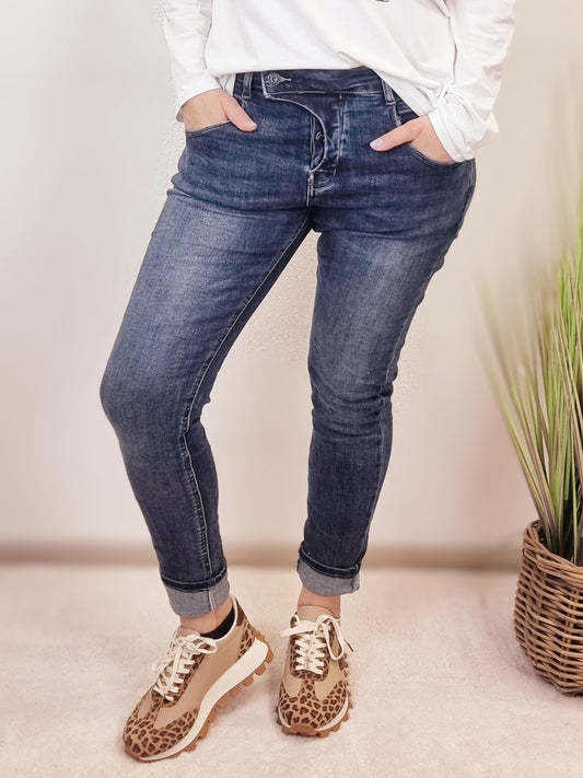 Jeans schmal mit schräger Knöpfung HS-5907