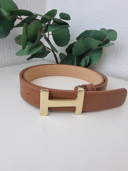 Goldene Schließe "H" Ledergürtel, in verschiedenen Farben (95 cm, kann beliebig gekürzt werden)