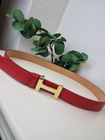 Goldene Schließe "H" Ledergürtel, in verschiedenen Farben (95 cm, kann beliebig gekürzt werden)