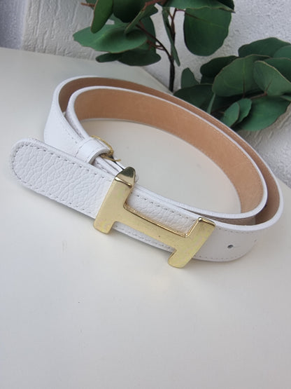 Goldene Schließe "H" Ledergürtel, in verschiedenen Farben (95 cm, kann beliebig gekürzt werden)