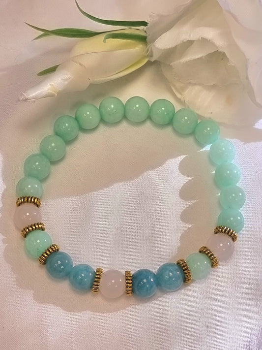 Armband Biba - Aquatöne/Gold, Halbedelsteine mit Goldelementen