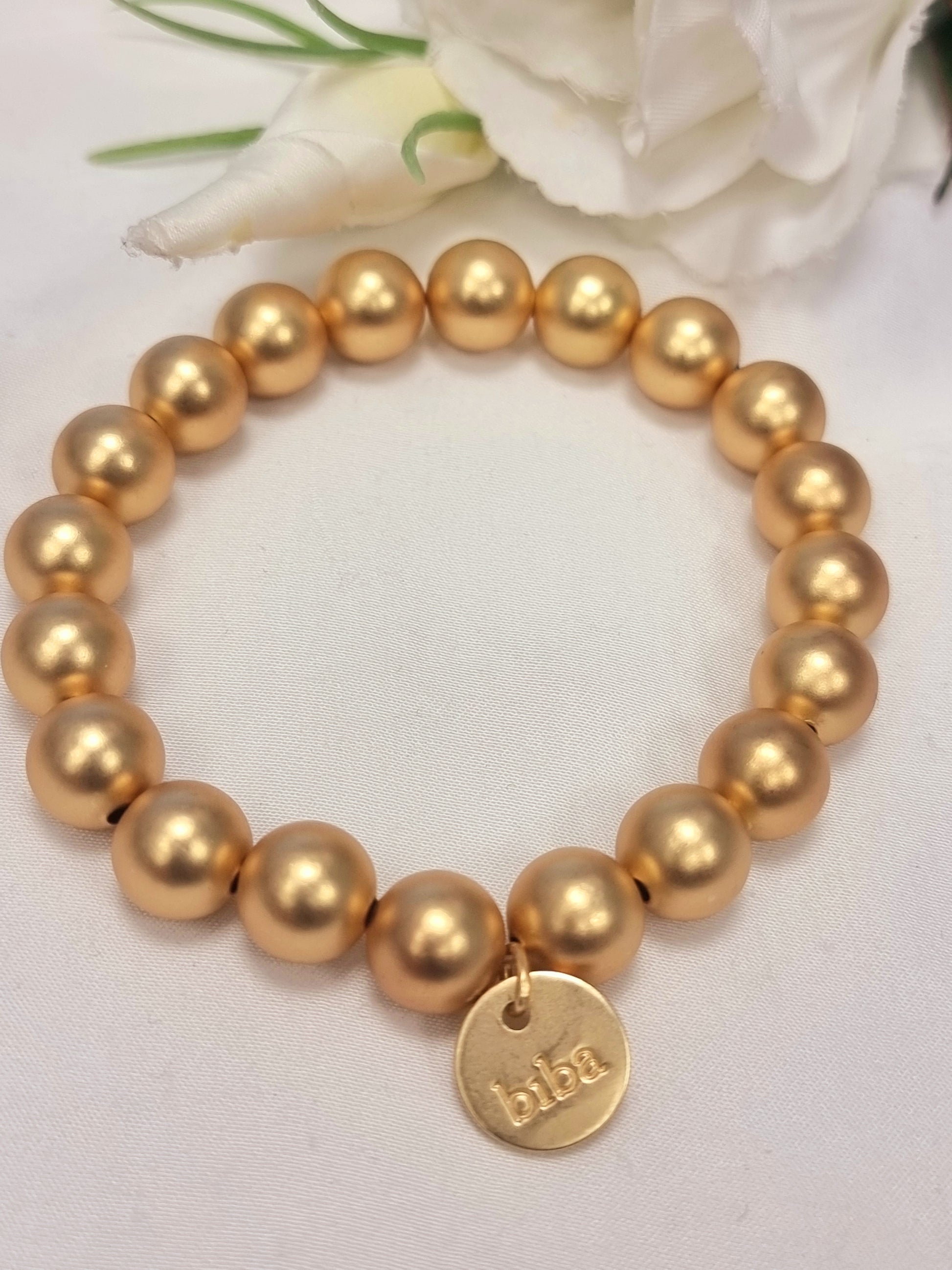 Armband Biba - Gold matt 12mm Kugelarmband