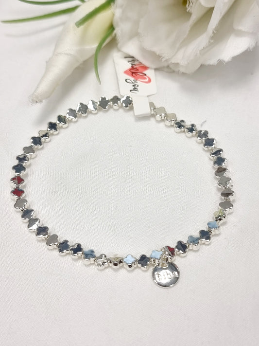 Armband Biba - Kleeblättchen Silber glänzend