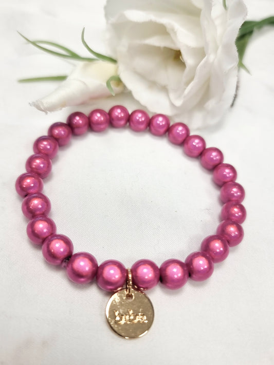 Armband Biba - fluoreszierende Perlen Pink 8 mm