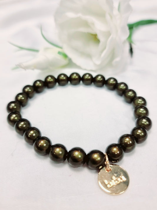Armband Biba - fluoreszierende Perlen dunkles Khaki 8 mm