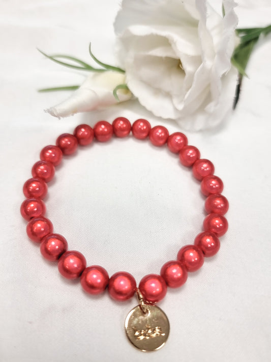 Armband Biba - fluoreszierende Perlen helles Rot 8 mm