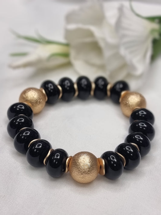 Armband Perlen schwarz mit goldenen Kugeln Modeschmuck von Biba