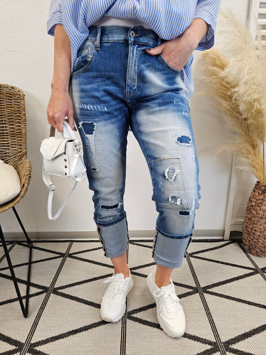 Baggy Boyfriend Umschlag Patches Jeans Risse H8255 Impress
