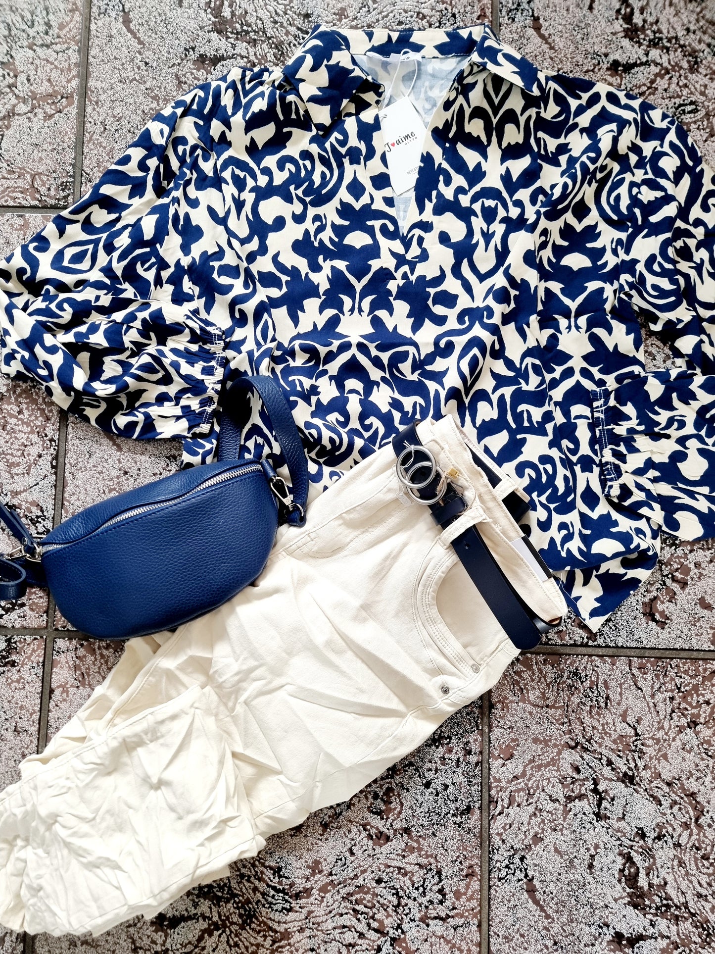Bauchtasche, Umhängetasche Leder Marine Größe 1