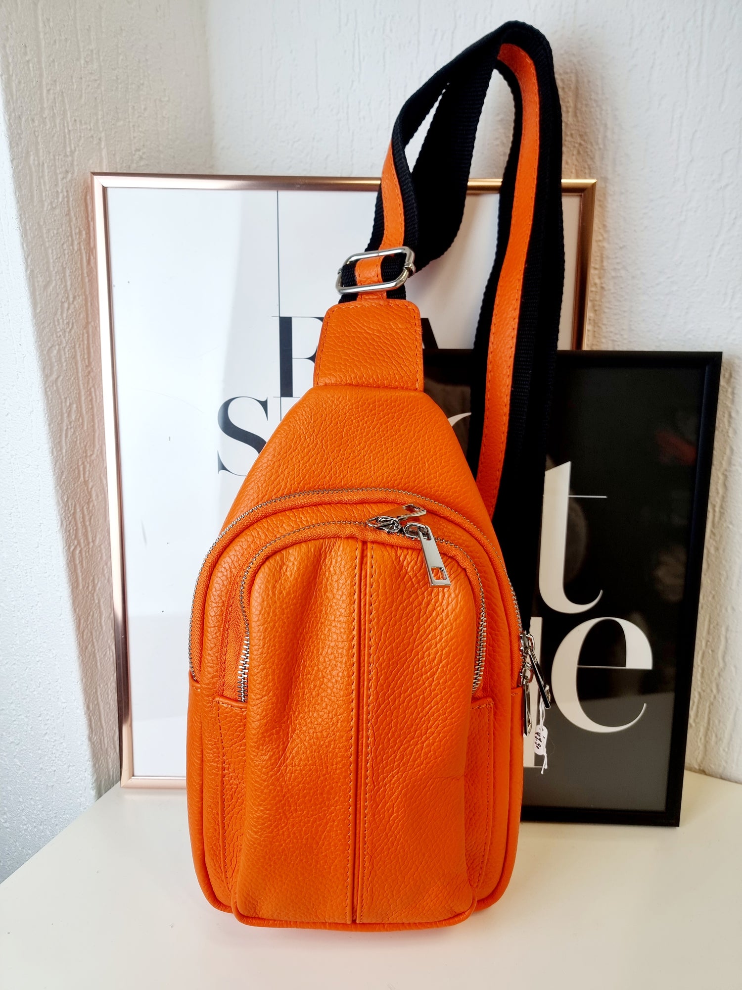 Brustbeutel Pink und Orange, echtes Leder Hüfttasche Brusttasche Crossbody Schultertasche