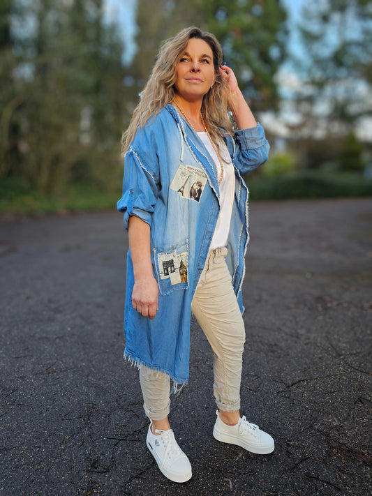 Dünner Jeansmantel mit Patches Plussize