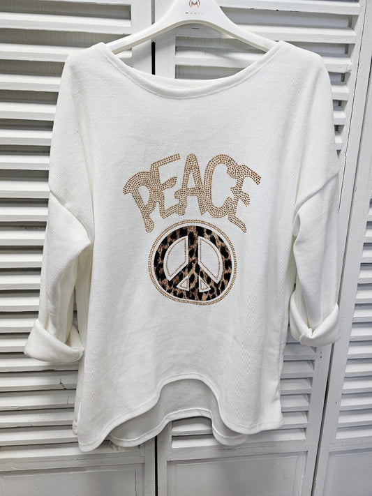 Dünner Pullover in Eierschalenweiß Peace Leo Plussize 40-46
