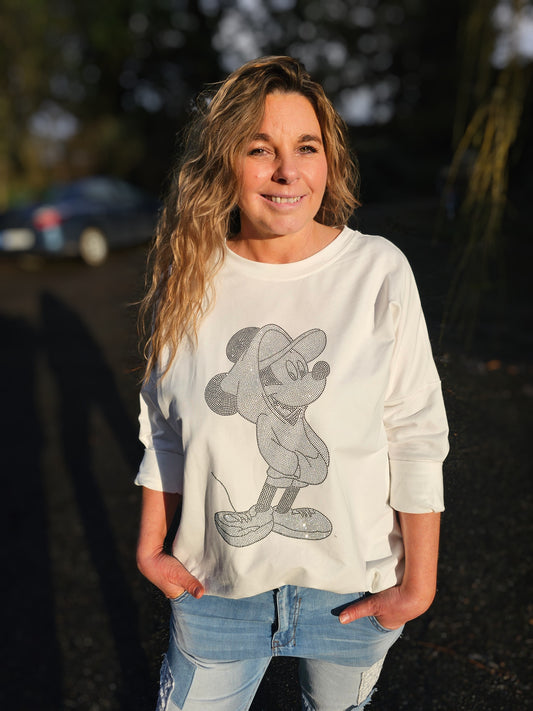 Dünnes Sweatshirt Disney Cremeweiss mit Glitzer Plussize (40-46)