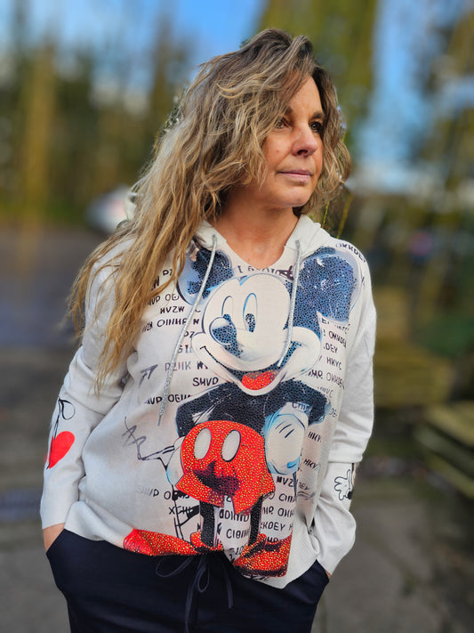 Edler dünner Kapuzenpulli Micky Maus mit Glitzersteinchen