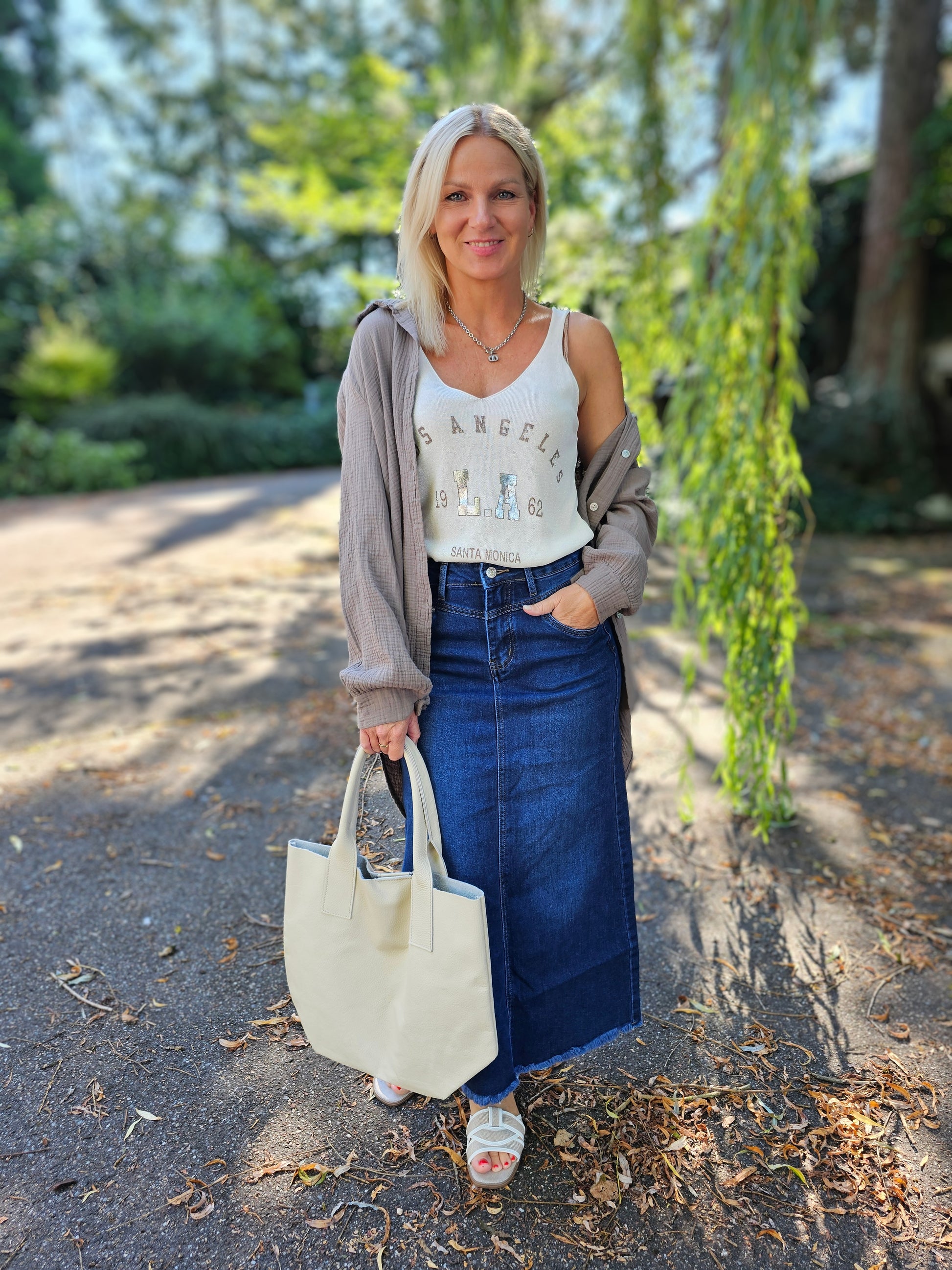 Große Ledertasche in Creme