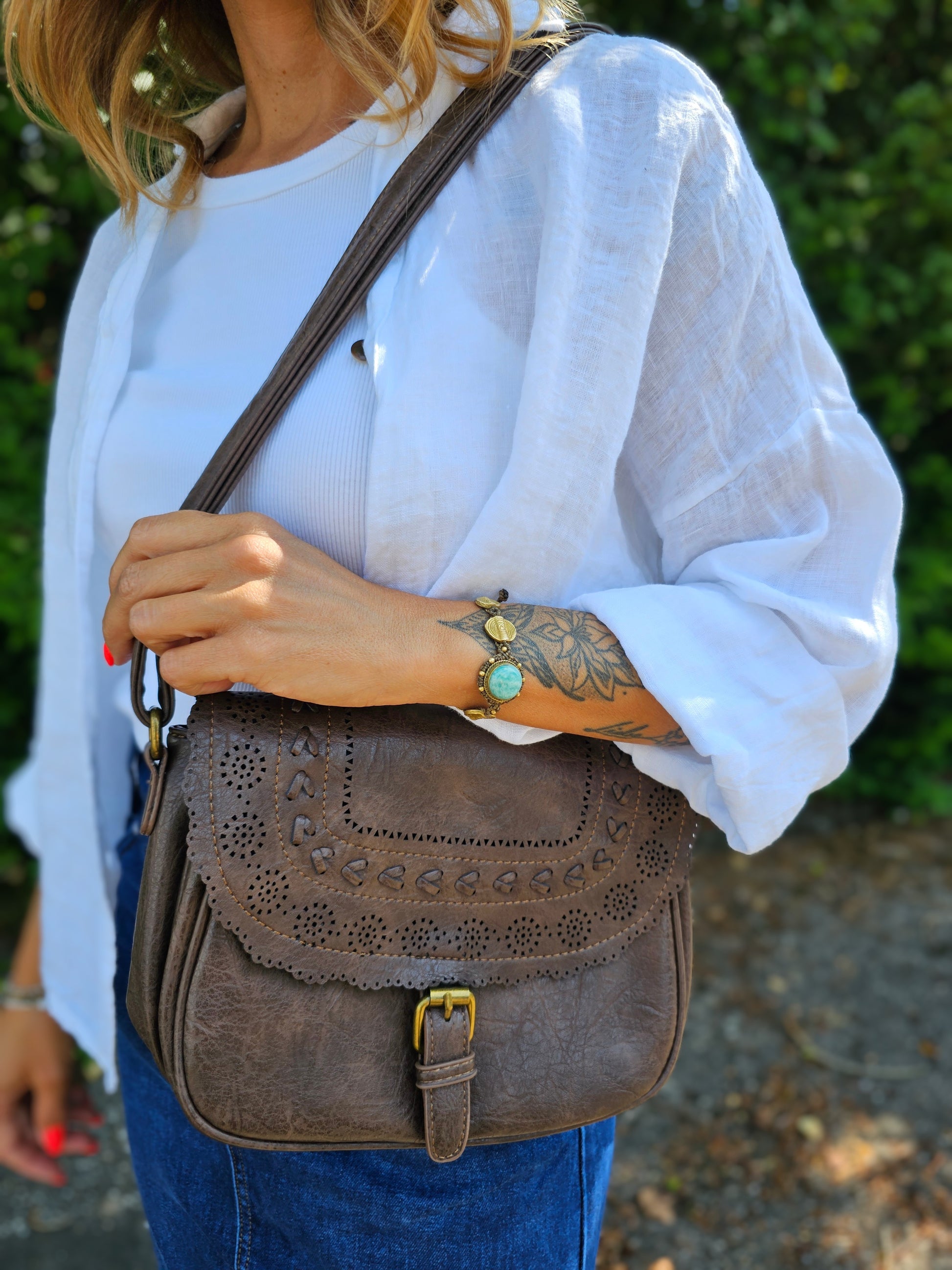 Handtasche braun mit geflochtenen Details Country Look