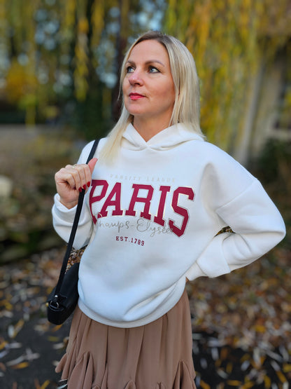 Hoodie Paris in Cremeweiß Rot