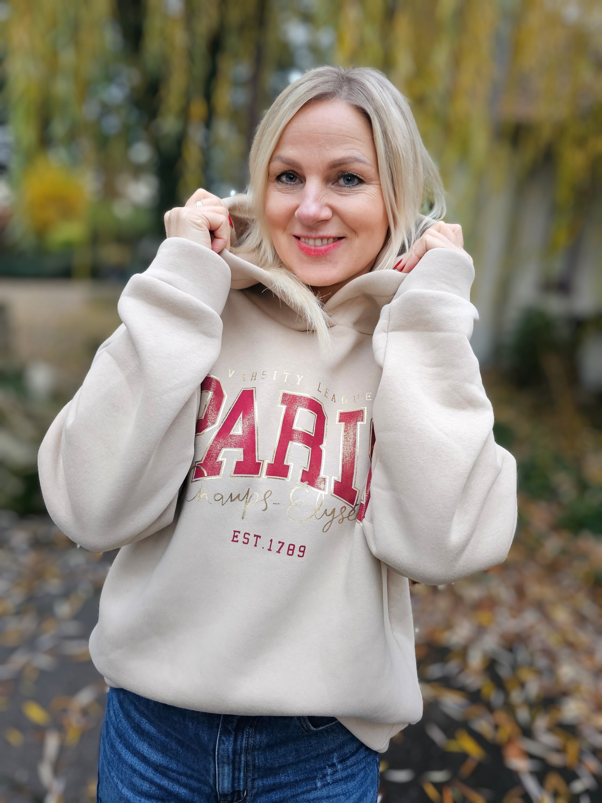 Hoodie Sweatshirt Paris in Beige Rot