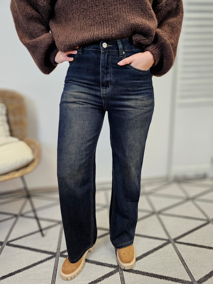 Jeans wide leg in Washed Out Blauschwarz mit weitem Bein WIYA