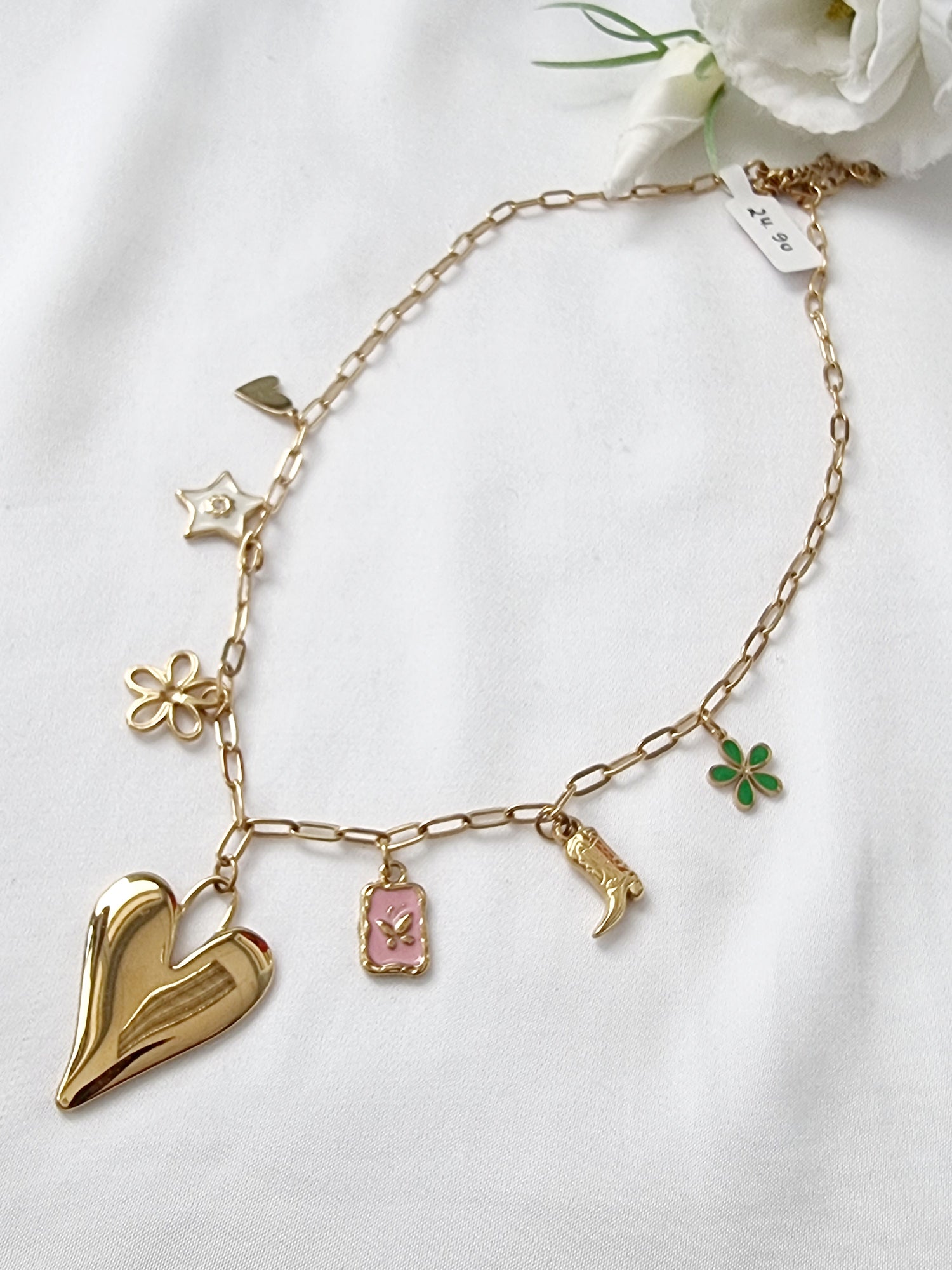 Kurze Charm Halskette mit verschiedenen Anhänger Gold Edelstahl