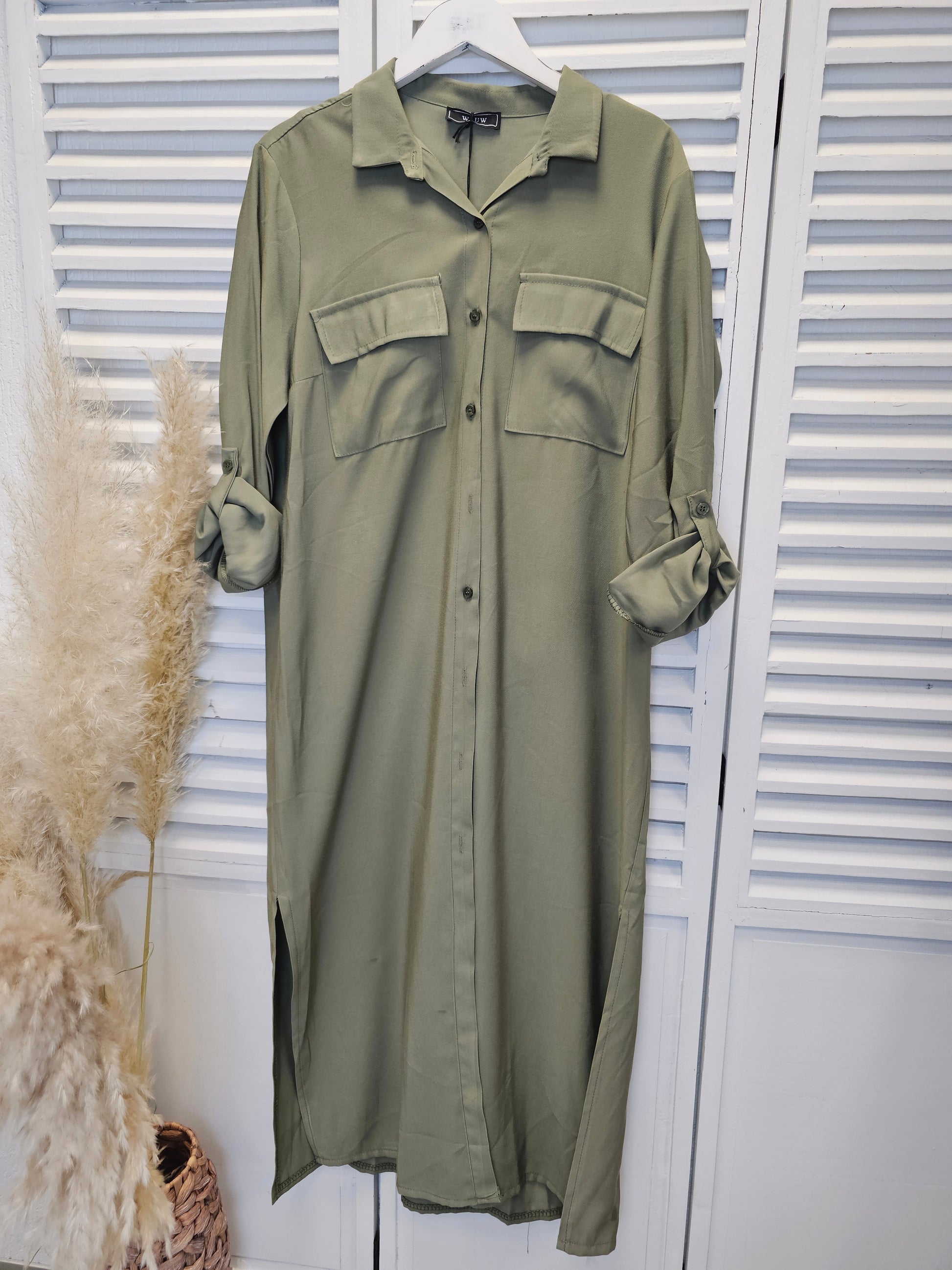 Lange´Blusenjacke/ Blusenkleid mit Knöpfen in Khaki
