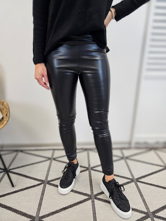 Leggings Lederoptik gefüttert in Schwarz Impress