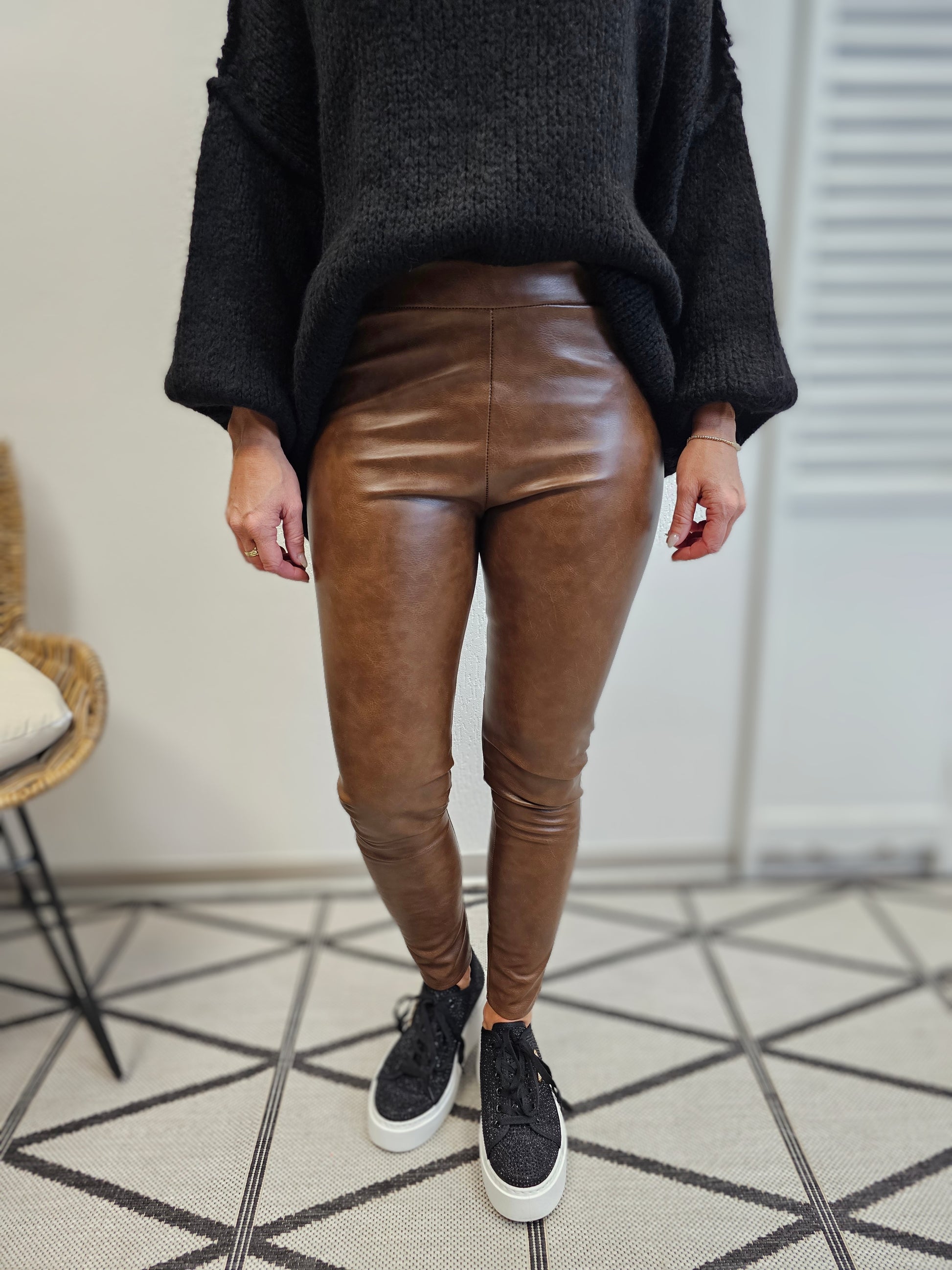 Leggings Lederoptik gefüttert in Vintage Braun