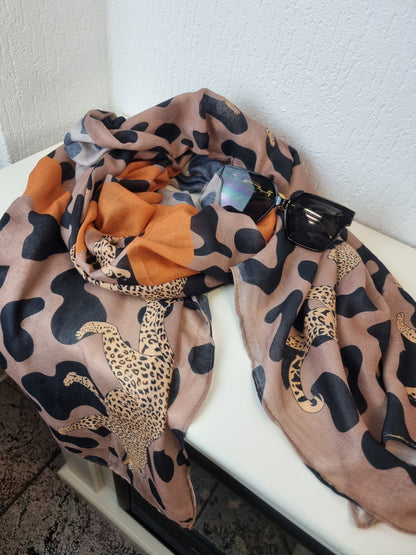 Leichtes Tuch / Schal Animal Brauntöne mit Leopardenprint