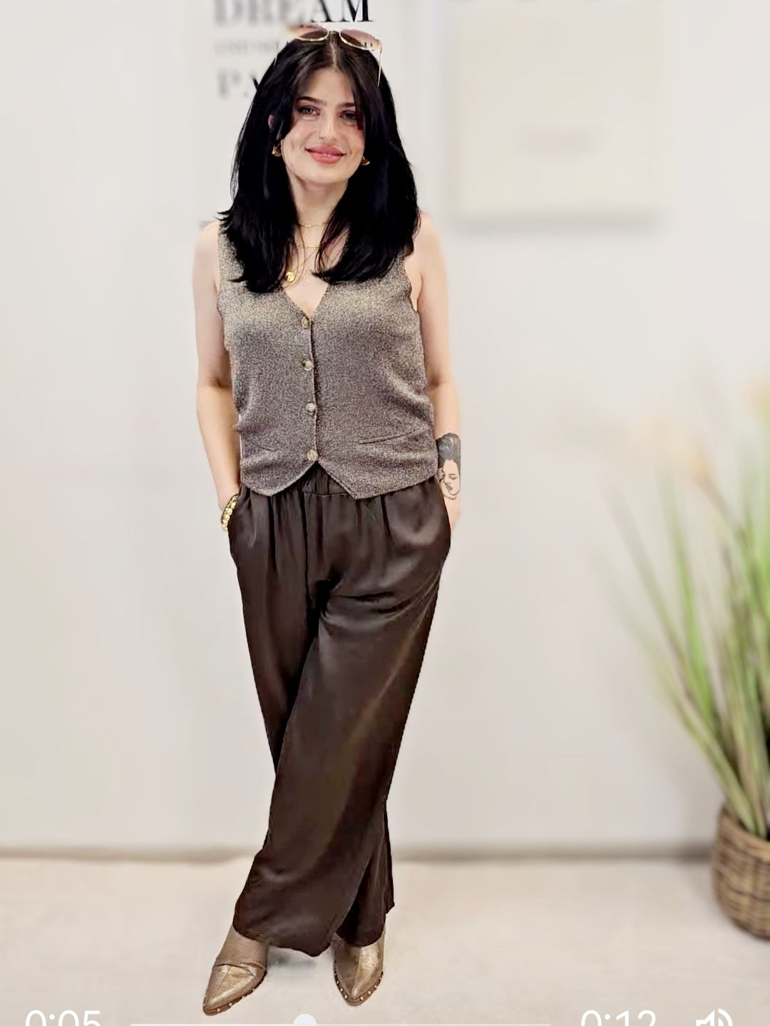 Marlenehose Seide Hose mit Gummibund verschiedene Farben onesize