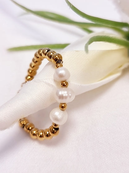 Ring Biba - elastisch, Metall Gold und Silber mit 3 Süsswasserperlen
